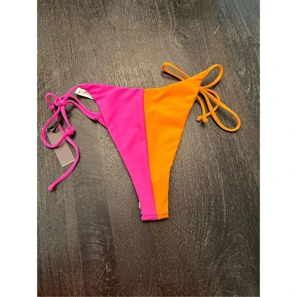 Revolve Lovers And Friends Fines Lines Swim Bikini Bottom in Orange and Pink Sz - Picture 4 of 5